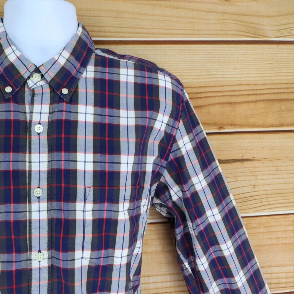 J. Crew Dress Shirt Tailored Fit Mens Size L Multicolor Plaid Button Down Collar